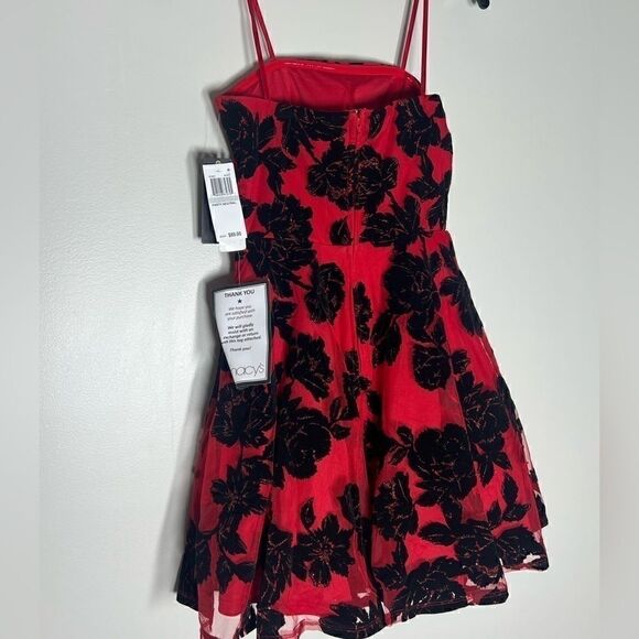 CITY STUDIOS Juniors' Flocked Fit & Flare Dress red and black dress size 1 New - Picture 6 of 13